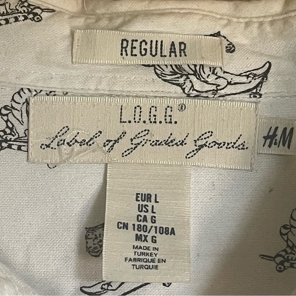 H&M Label of Graded Goods (LOGG) Tiger Print Button Down Shirt. Mens Size Large - Picture 10 of 13